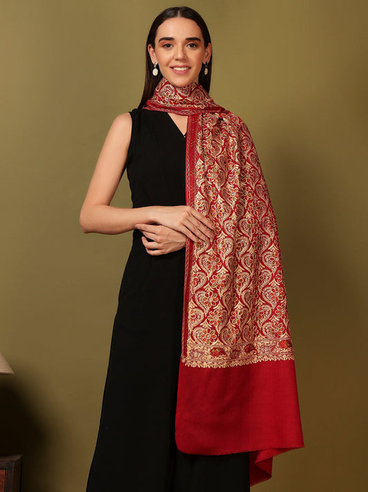 Pashmoda Women Kashish Fine Wool Nalki Embroidered Stole (Size : 71X203 CM)