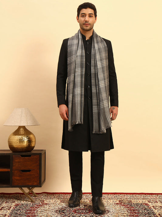 Pashmoda Men Metro Plaid 100% Pure Wool Checkered Stole (Size : 71X203cm)
