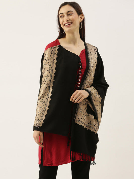 Women's Zarbaft Aari Embroidered Kashmiri Stole (Size: 71x203 cm)