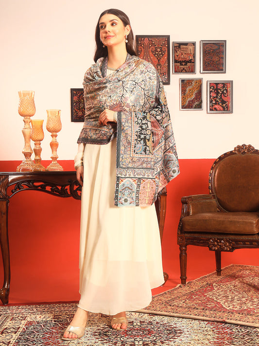 Pashmoda Women Guldasta Fabric Kalamkari Embroidered Shawl (Size: 101x203 CM)