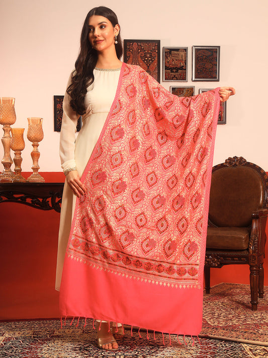 Pashmoda Women Ornate Harmony Fine Wool Nalki Embroidered Stole (Size : 71X203 CM)