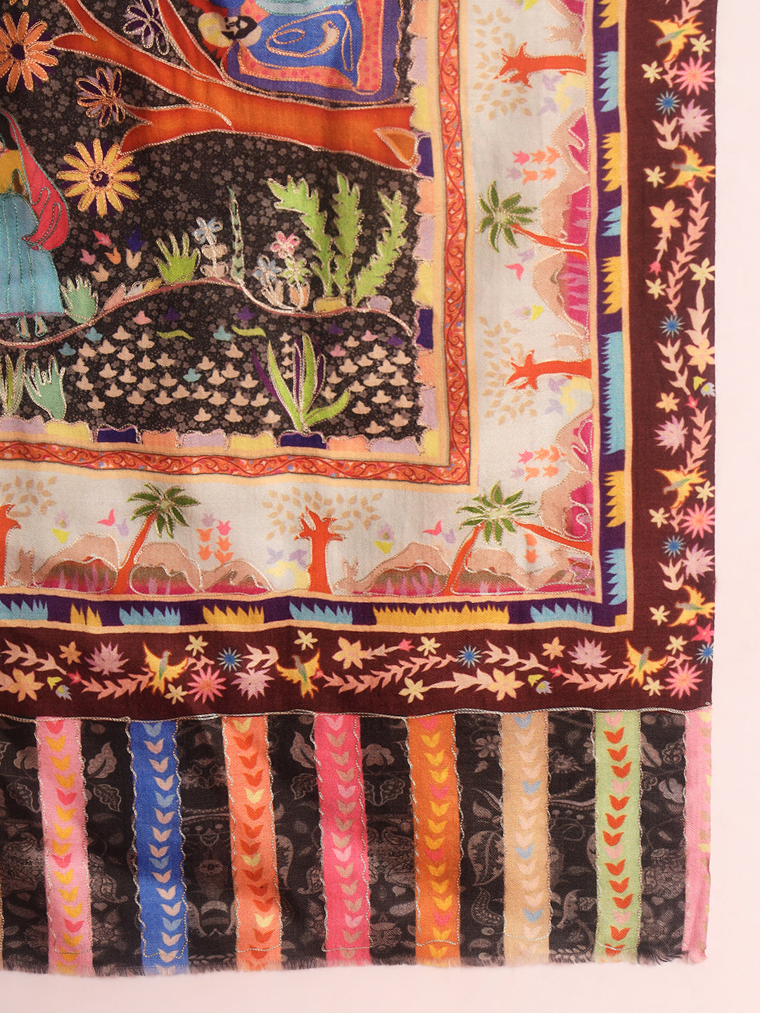 Pashmoda Women Naqshkaar Fabric Kalamkari Embroidered Shawl (Size: 101x203 CM)