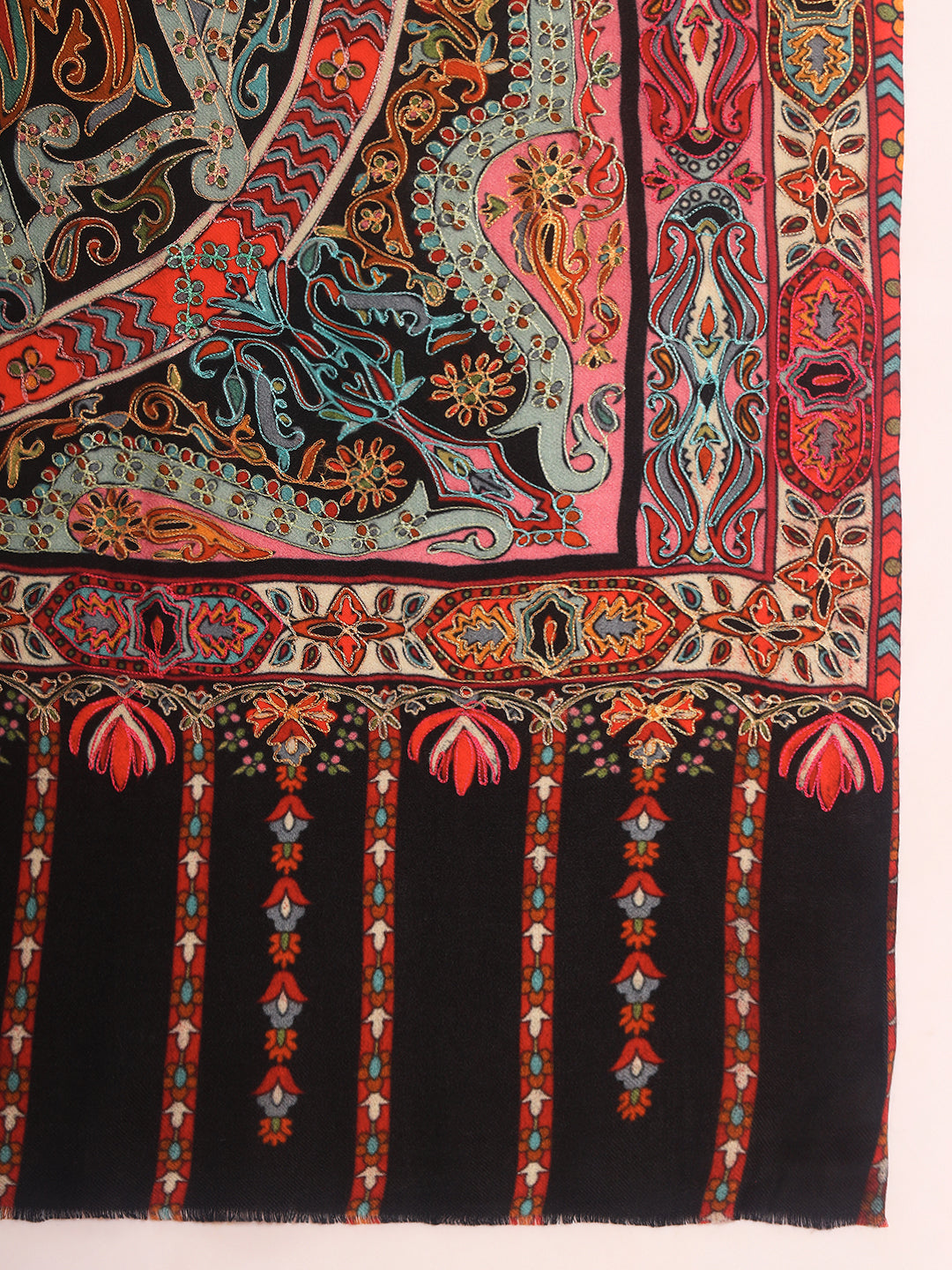Pashmoda Women Rangrez Rangkalam 100% Pure Wool Fabric Kalamkari Embroidered Shawl (Size:101x203 cm)