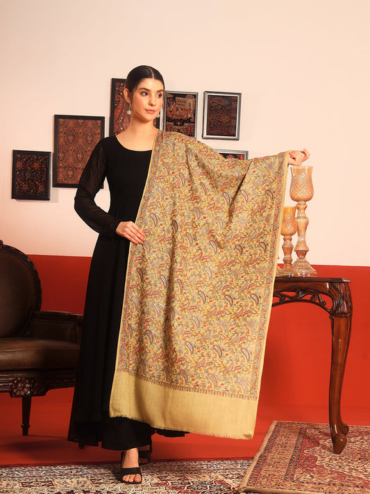 Pashmoda Womenƒ??s 100% Pure Wool Sozni Hand Embroidered Stole (Size: 71x203 cm)