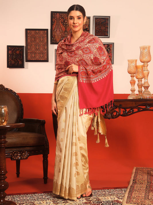 Pashmoda Women Ornate Harmony Fine Wool Nalki Embroidered Stole (Size : 71X203 CM)