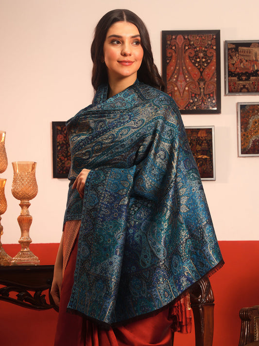 Pashmoda Women Naazneen Kaani Wool Blend Kashmiri Shawl (Size: 101X203 CM)