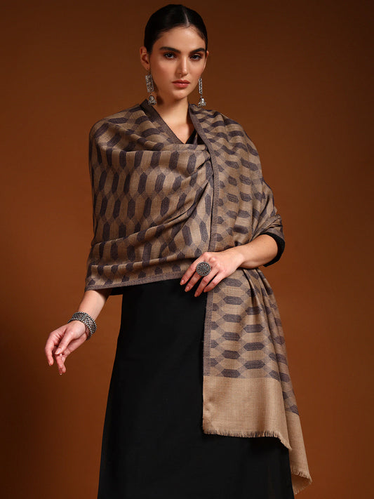 Women 100% Pure Wool Checkered Stole, Sustainable and Natural Fabric (Size 71x203 CM)