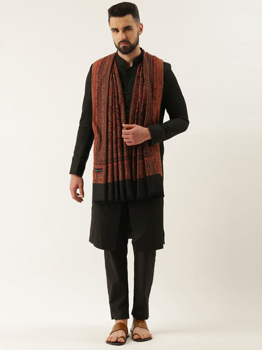 Men Jamawar Kashmiri Luxury Shawl, Size: 101x203 CM, Black Color