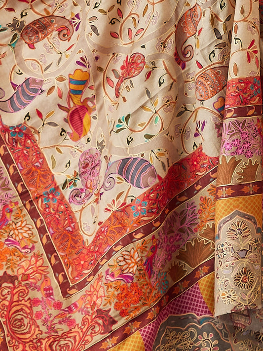 Women Bahaar Kalamkari Embroidered Shawl (Size: 101x203 CM)