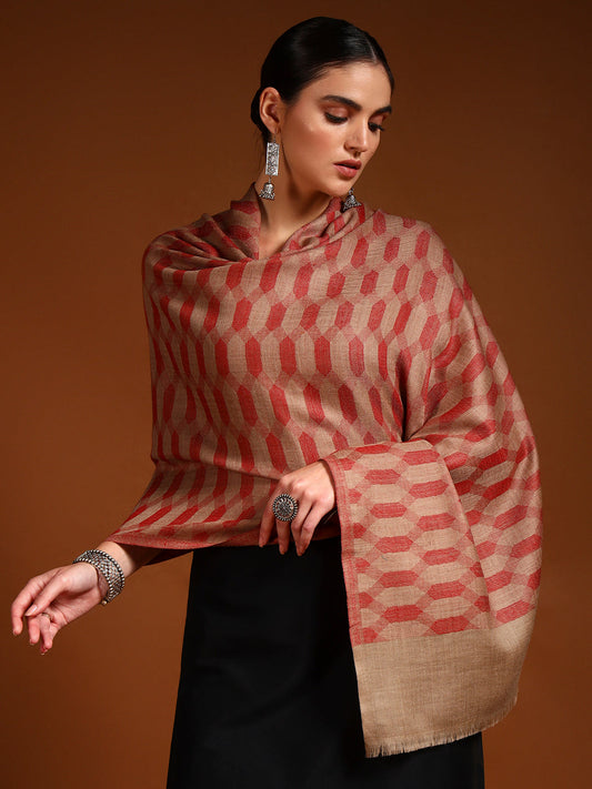Women 100% Pure Wool Checkered Stole, Sustainable and Natural Fabric (Size 71x203 CM)