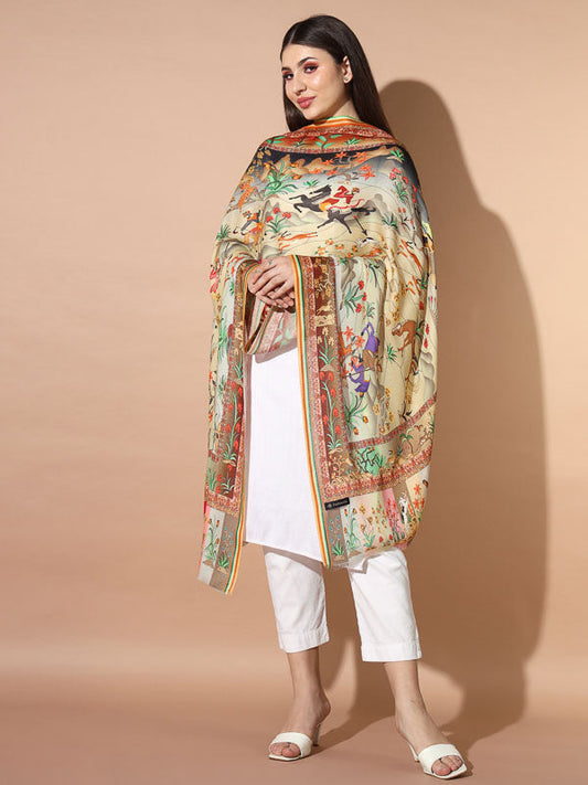 Women's Zarif Multicoloured Printed Stole (Size : 71X203 CM)