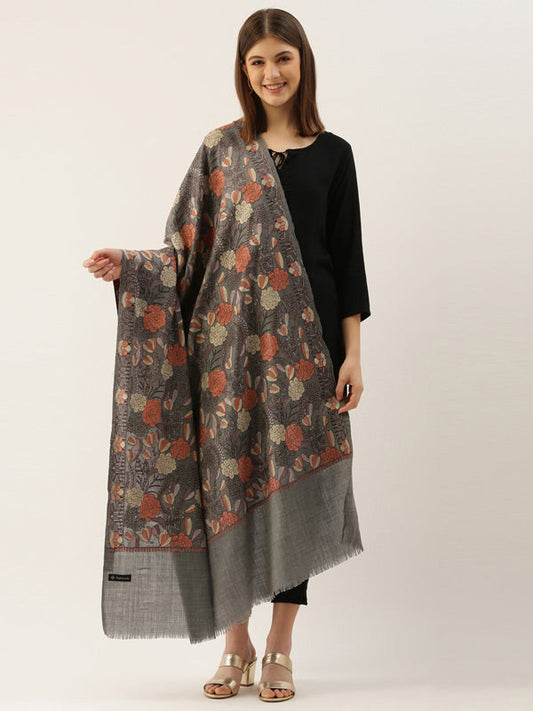 Women's Bahaar 100% Pure Wool Aari Embroidered Shawl (Size : 101X203 CM)