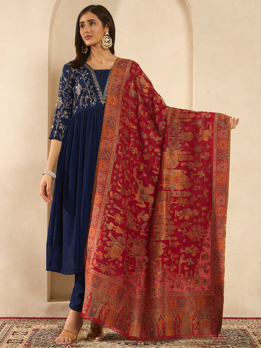 Women Gulrukh Zari Reversible Kaani Fine Wool Shawl