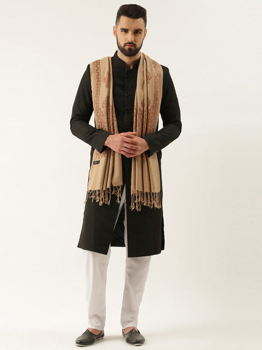 Menƒ??s Shalimaar Kashmiri Embroidery Stole ,Size 71X203 CM, Beige Color