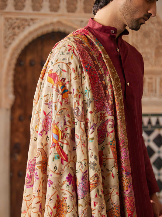 Pashmoda Men Kalamkari Embroidered Shawl (Size 101x203 Cm)