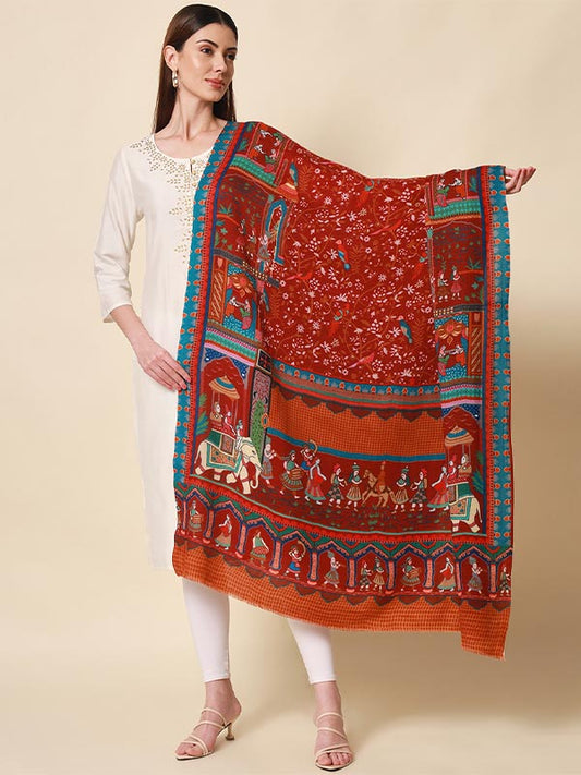 Women's Shahnaz 100% Pure Wool Printed Shawl (Size 101X203 CM)