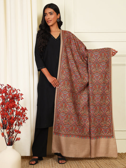 Pashmoda Womenƒ??s Aabroo 100% Fine Wool Sozni Hand Embroidered Shawl (Size: 101x203 Cm)