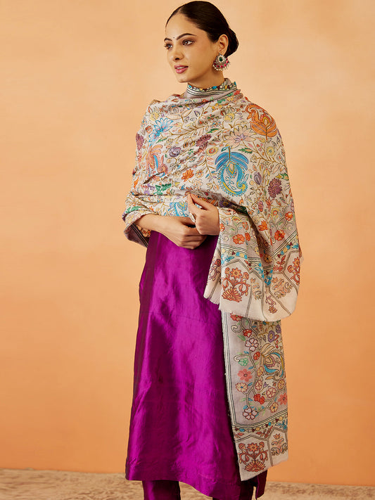 Women Afsha Kalamkari Embroidered Shawl (Size: 101x203 CM)