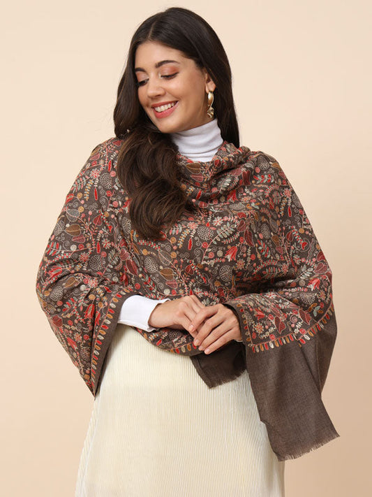 Women Gilkaari 100% Pure Wool Embroidered Shawl (Size 101X203 CM)