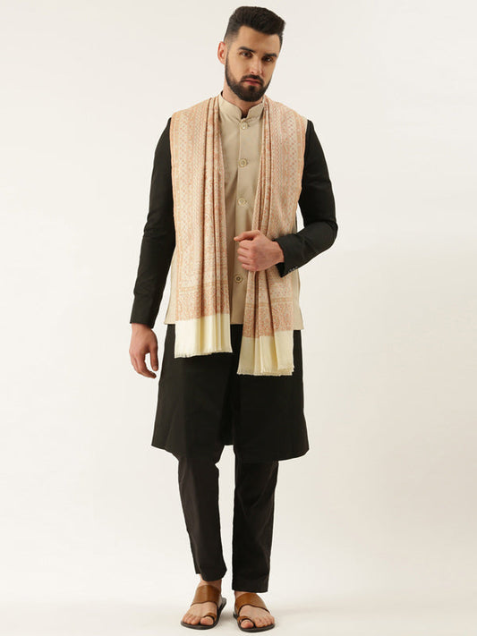 Men Jamawar Kashmiri Luxury Shawl, Size: 101x203 CM, White Color