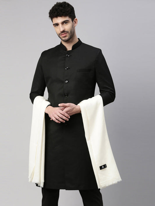 Men Sarmia 100% Pure Wool Toosha Shawl (White Size: 127x254 CM)