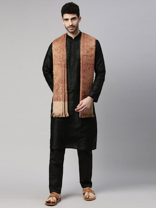 Men Zarif-e-Kashmir Woven Design Shawl (SIZE: 101x203 CM, Brown Color)
