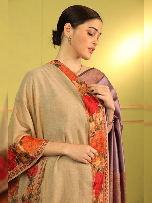 Women's Gulzaar 100% Pure Wool Aari Embroidered Kashmiri Stole (Size 71x203 cm)
