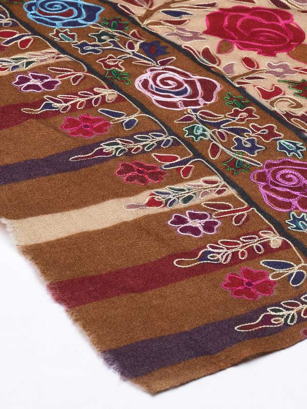 Women's Gul-E-Mehar 100% Pure Wool Kalamkari Hand Embroidered Stole (Size : 71X203 CM)