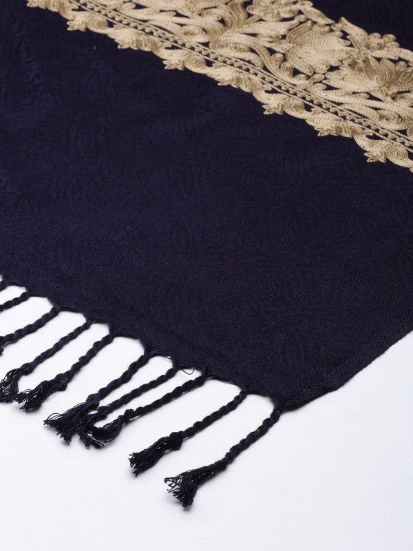 Men Zarbaft Aari Embroidered Stole (Size : 71X203 CM, Navyblue Color)
