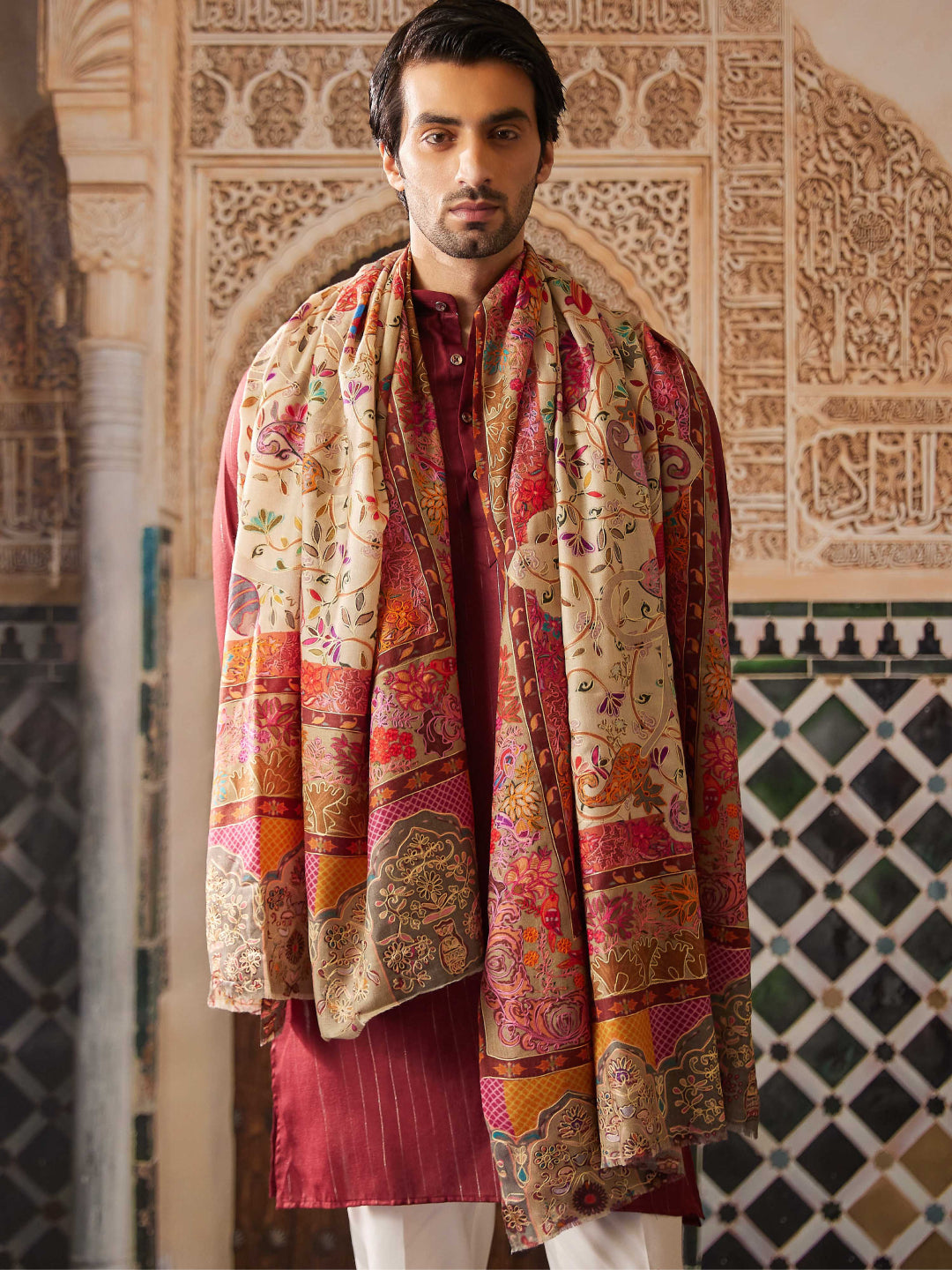 Pashmoda Men Kalamkari Embroidered Shawl (Size 101x203 Cm)