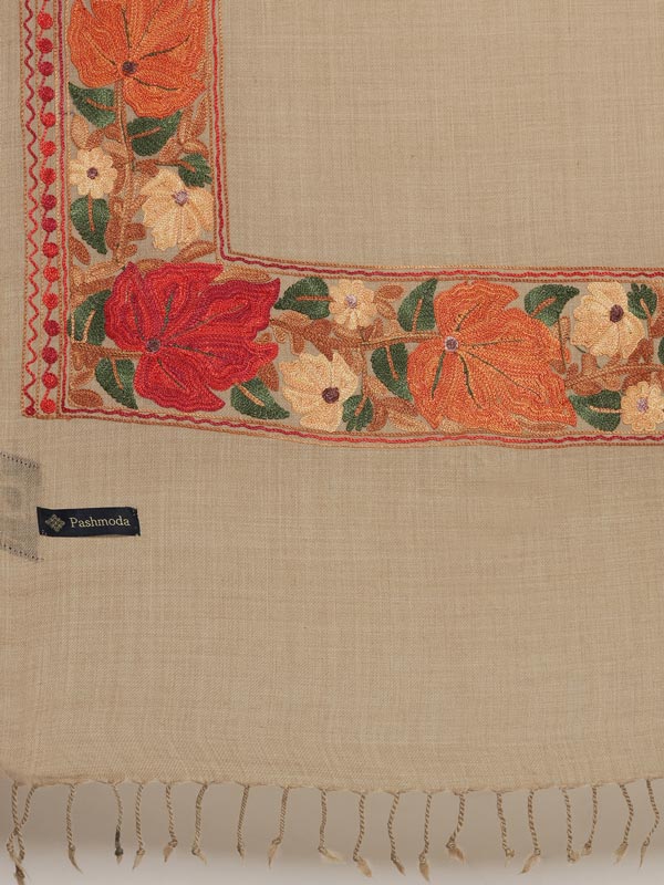 Men's Gulzar 100% Pure Wool Aari Embroidered Stole (Size: 71X203 CM, Beige Color)