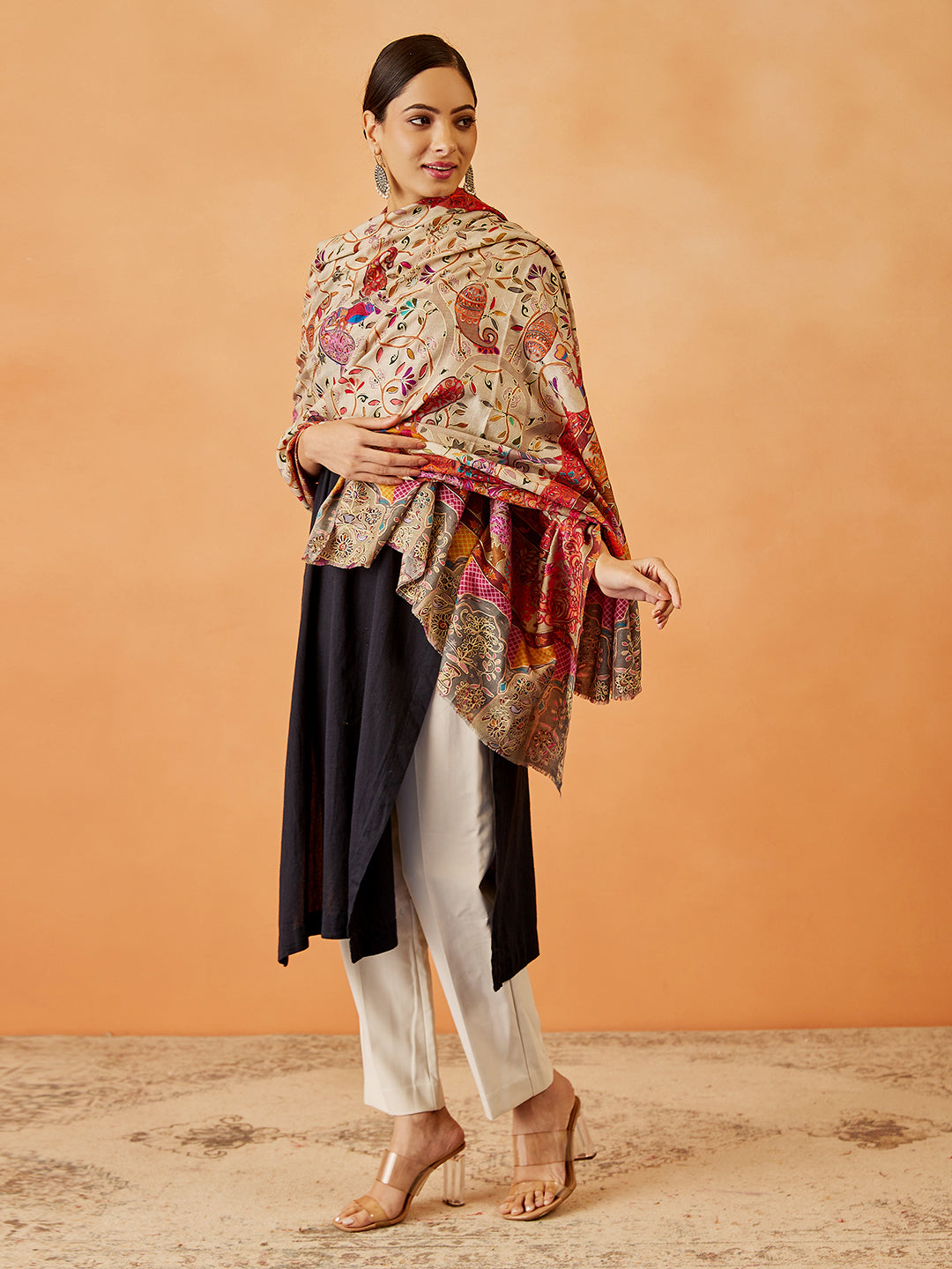 Women Bahaar Kalamkari Embroidered Shawl (Size: 101x203 CM)