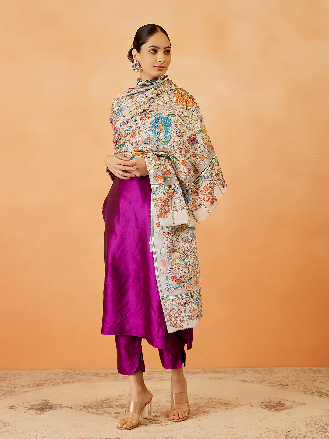 Women Afsha Kalamkari Embroidered Shawl (Size: 101x203 CM)