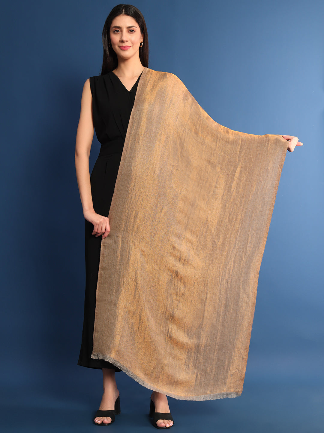 Pashmoda Womenƒ??s Zarish Reversible Zari Moonlight Fine Wool Stole (Size: 71x203 Cm)