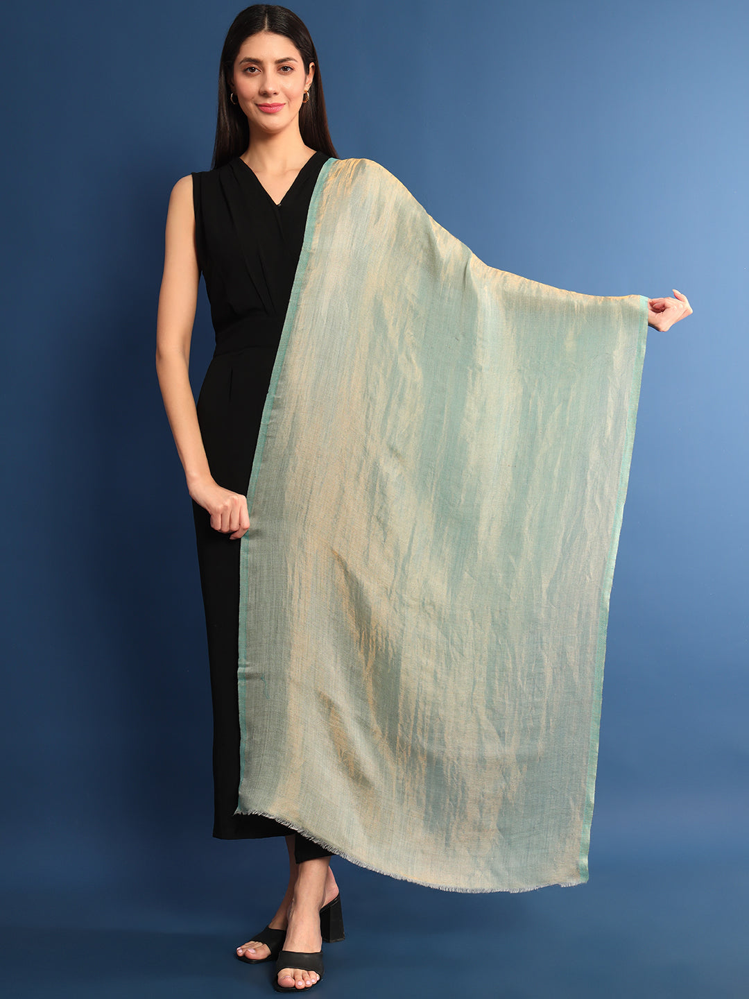 Pashmoda Womenƒ??s Zarish Reversible Zari Moonlight Fine Wool Stole (Size: 71x203 Cm)
