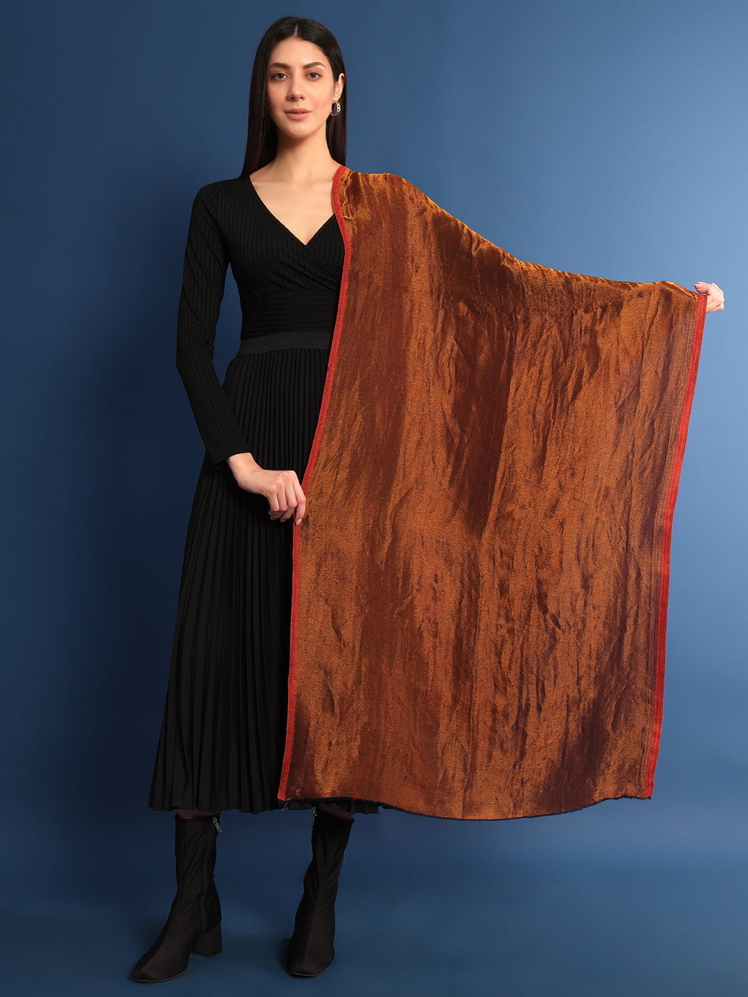 Pashmoda Womenƒ??s Zarish Reversible Zari Moonlight Fine Wool Stole (Size: 71x203 Cm)