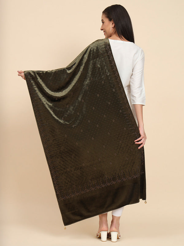 Womenƒ??s Makhamli Velvet Crystal Embellished Stole (Size 71X203 cms )