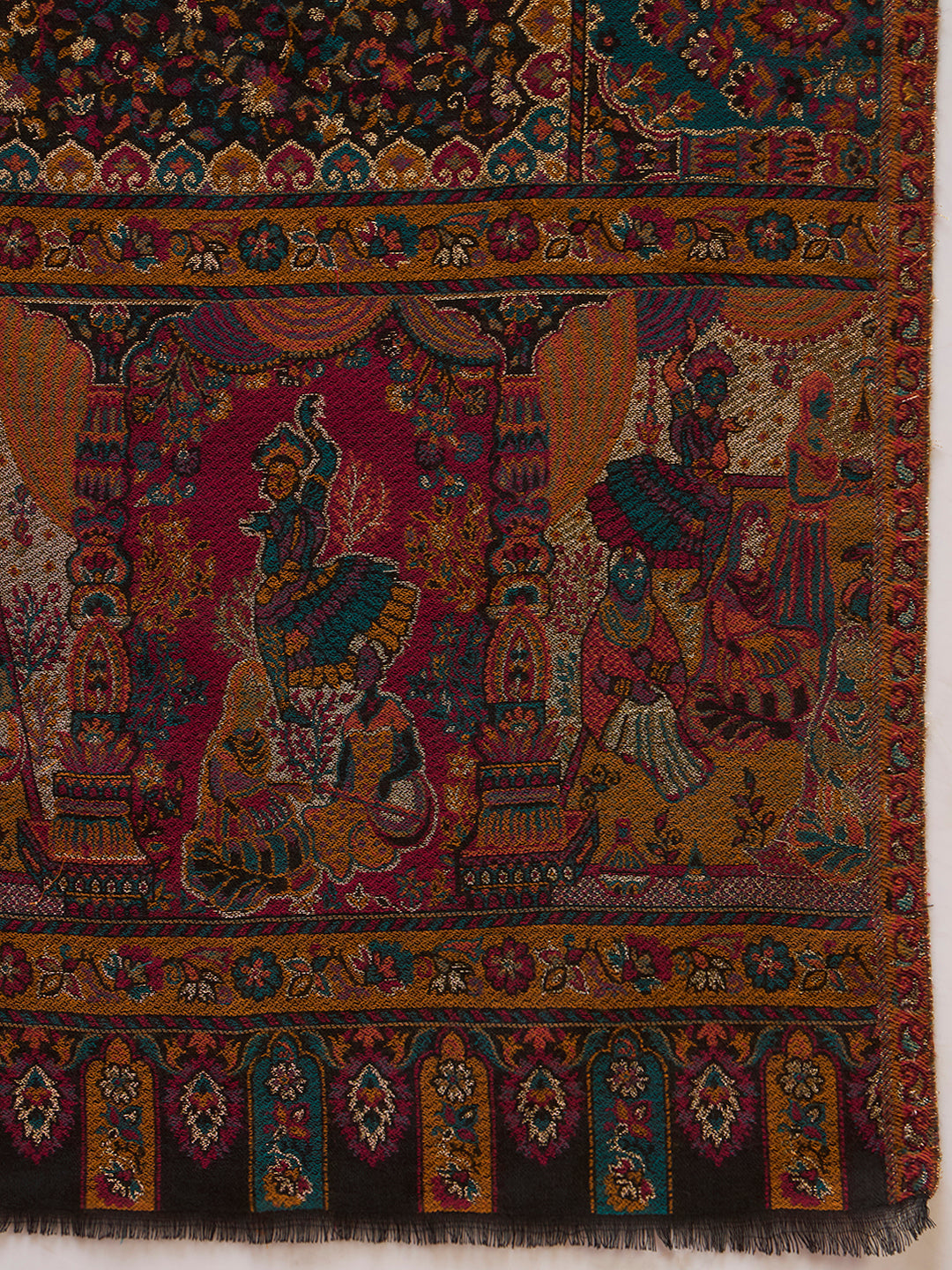 Men Persian Court Fine Wool Kaani Stole (Size: 71 × 203 cm)