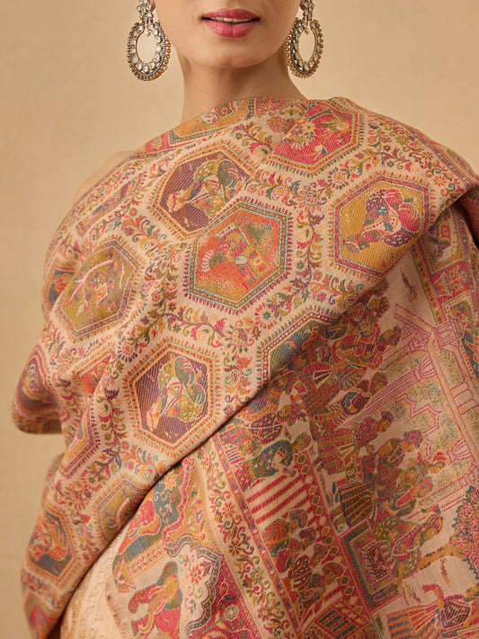 Pashmoda Women Darbari Kaani Wool Blend Kashmiri Shawl (Size: 101X203 CM)