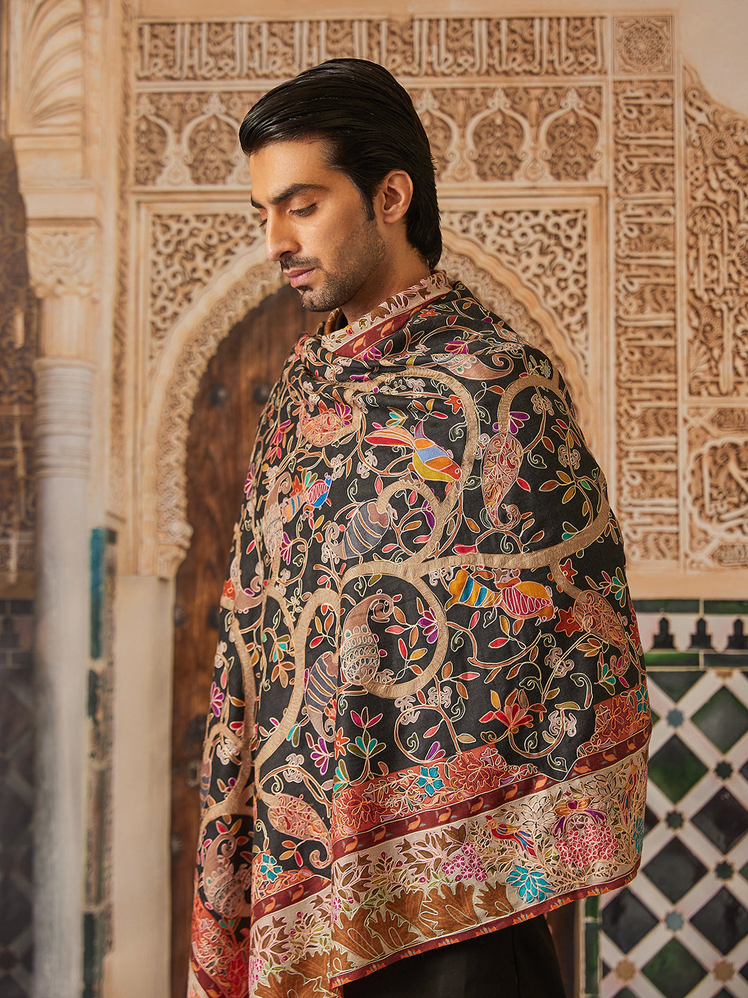 Pashmoda Men Kalamkari Embroidered Shawl (Size 101x203 Cm)