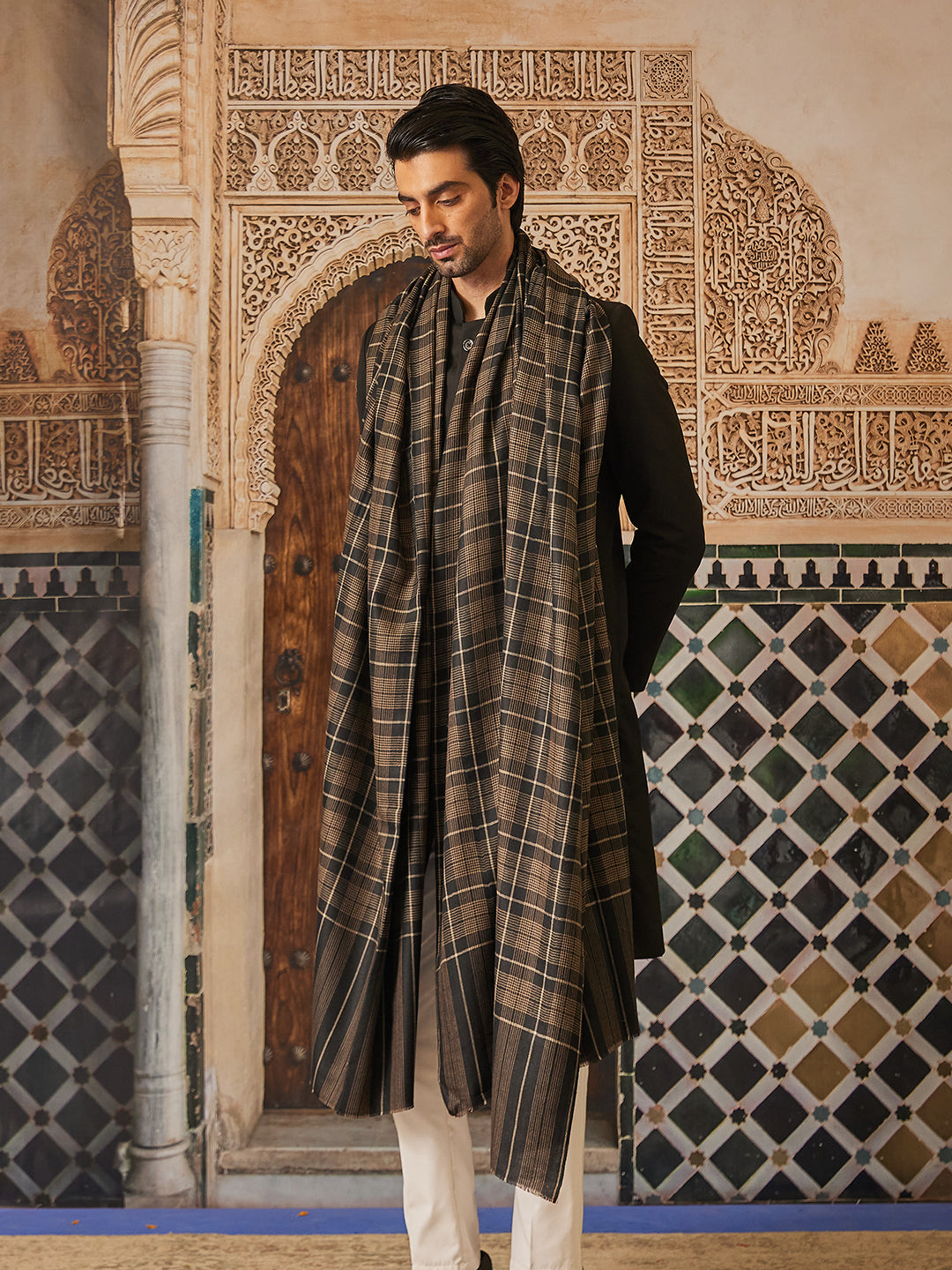 Pashmoda Men Misbah Woollen Checkered Lohi (Size: 127x254 CM)