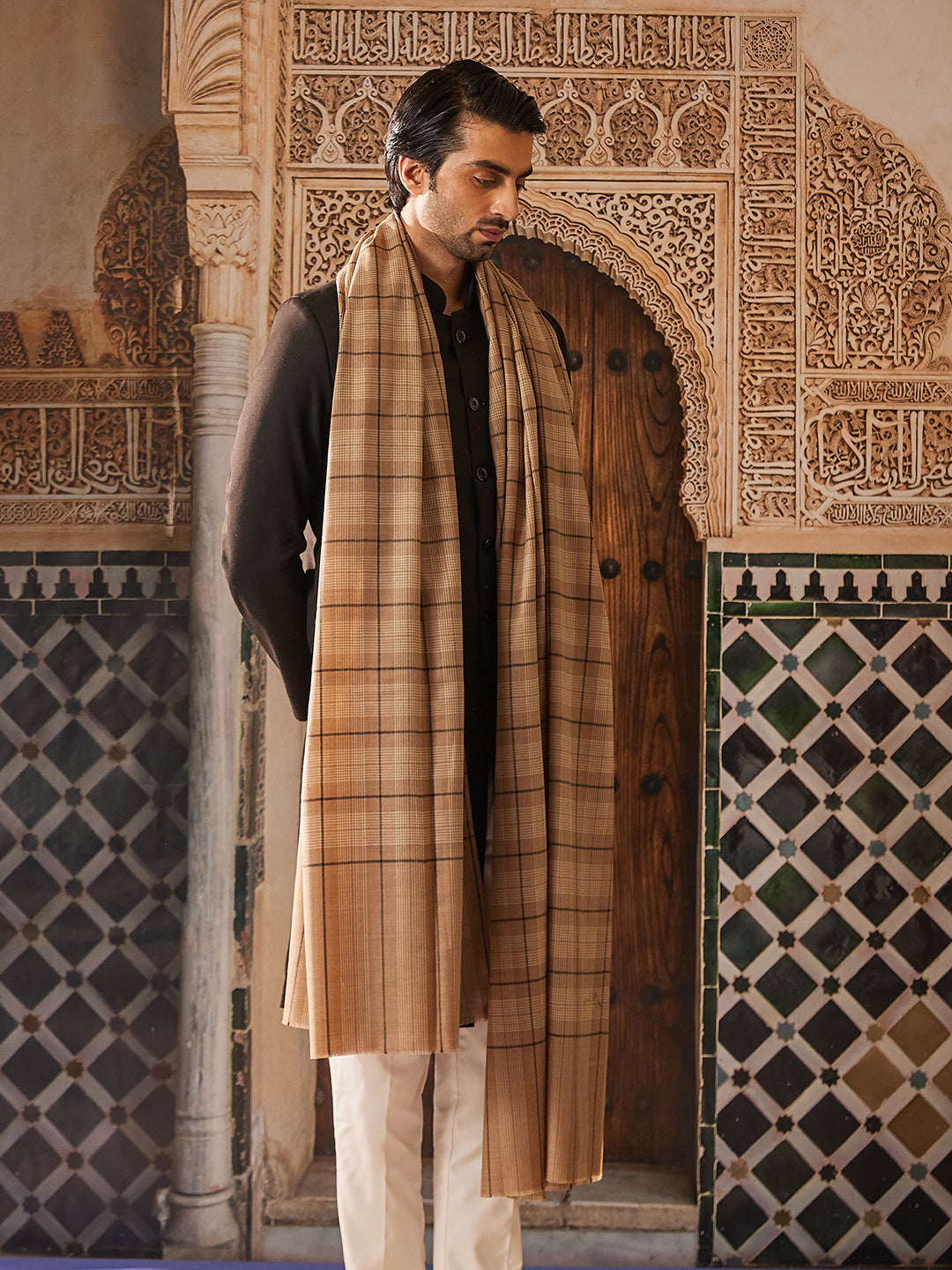 Pashmoda Men Misbah Woollen Checkered Lohi (Size: 127x254 CM)