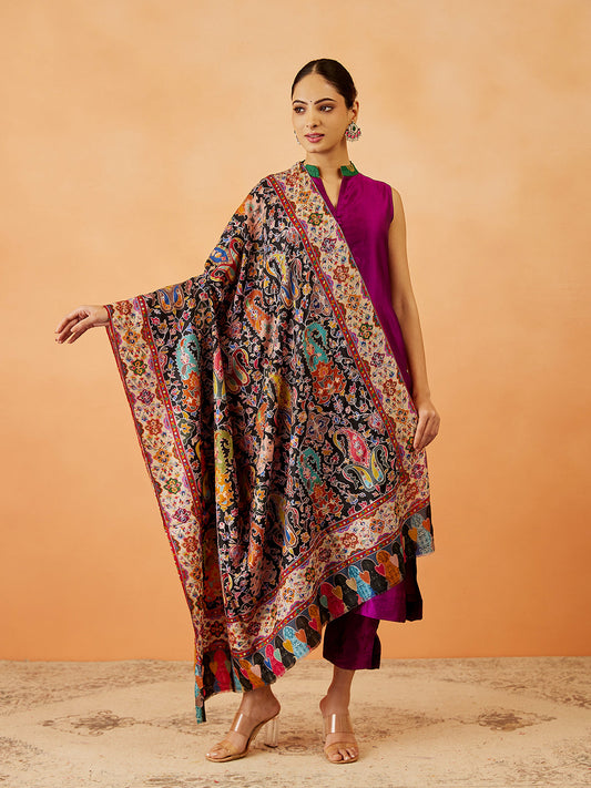 Gift Box of Zarmina Kalamkari Embroidered Shawl (Size: 101x203 CM)