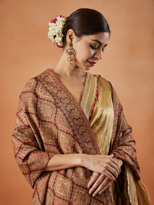 Women Shabnam Kashmiri Jamawar Woven Shawl (Size: 101X203 CM)