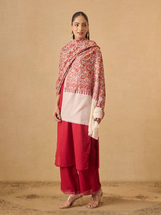 Pashmoda Women Ruhani Fine Wool Nalki Hand Embroidered Shawl (Size: 101x203 Cm)