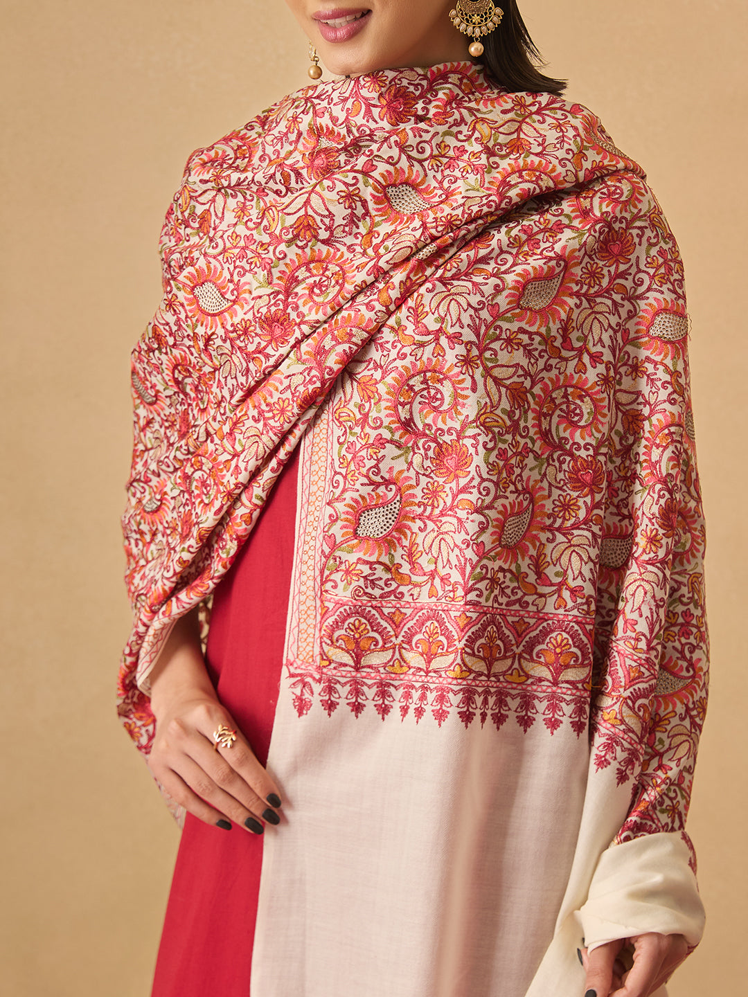 Pashmoda Women Ruhani Fine Wool Nalki Hand Embroidered Shawl (Size: 101x203 Cm)