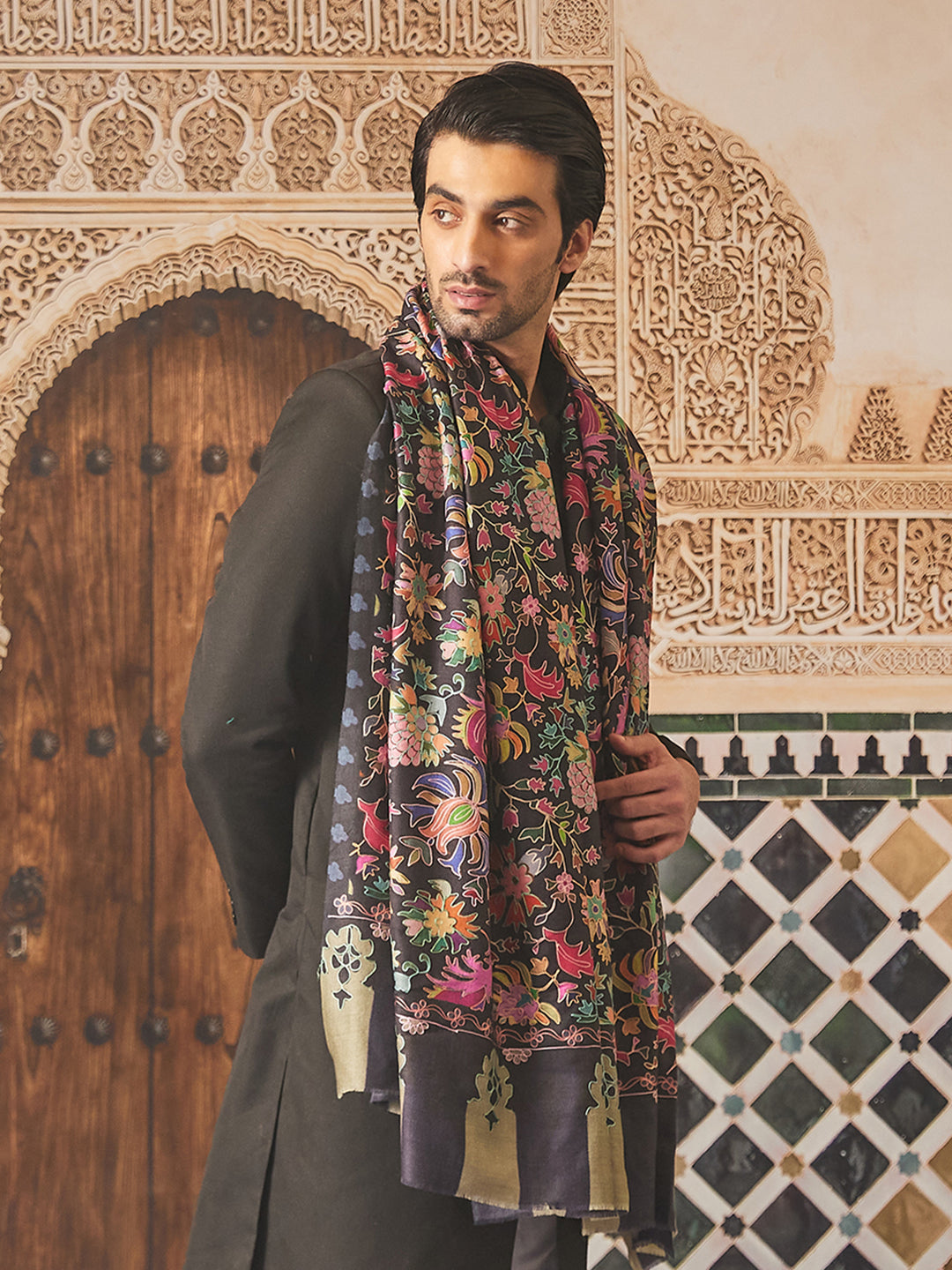 Pashmoda Men Kalamkari Embroidered Shawl (Size 101x203 Cm)