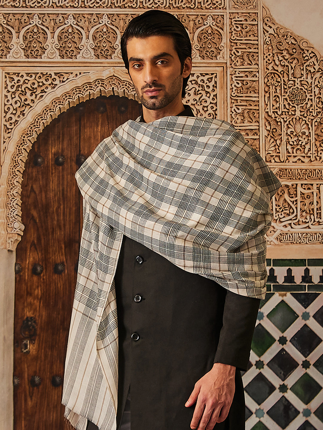 Pashmoda Men Misbah Woollen Checkered Lohi (Size: 127x254 CM)
