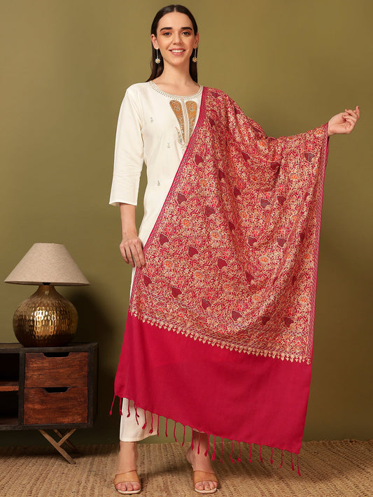 Pashmoda Women Hunar Fine Wool Nalki Embroidered Stole (Size : 71X203 CM)