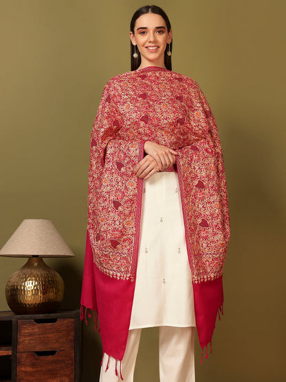 Pashmoda Women Hunar Fine Wool Nalki Embroidered Stole (Size : 71X203 CM)